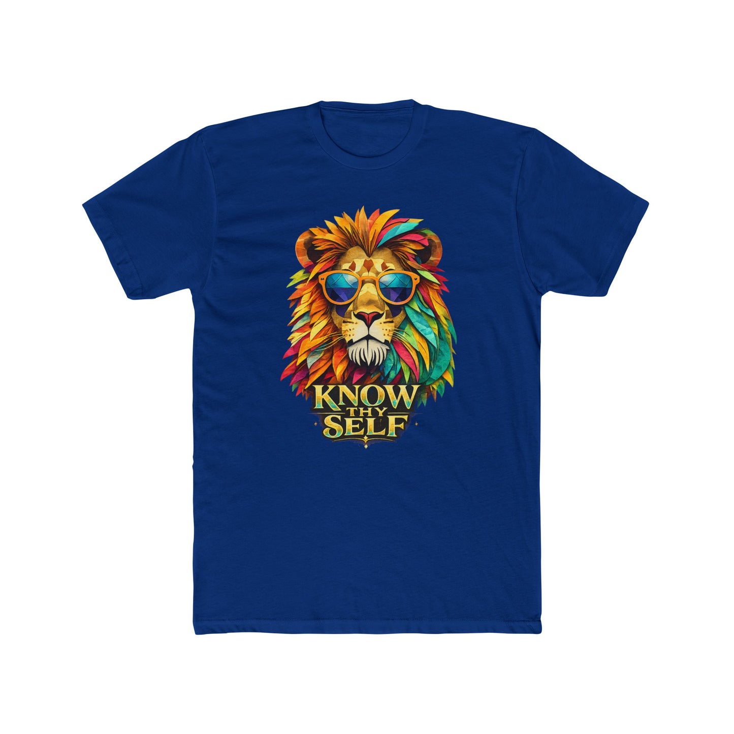 Know Thyself Lion T-Shirt — Colorful Sunglasses Lion Graphic Tee