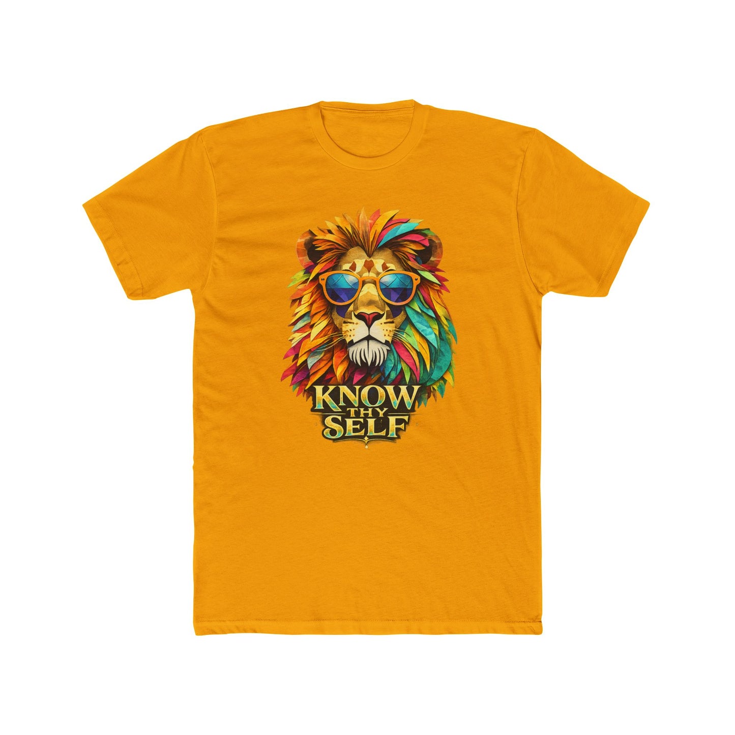 Know Thyself Lion T-Shirt — Colorful Sunglasses Lion Graphic Tee