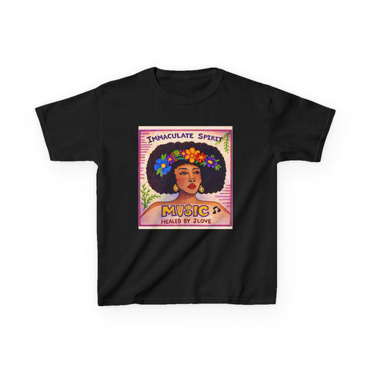 Kids Tee — "Immaculate Spirit" Music Healed By Love Retro Flower Power Design