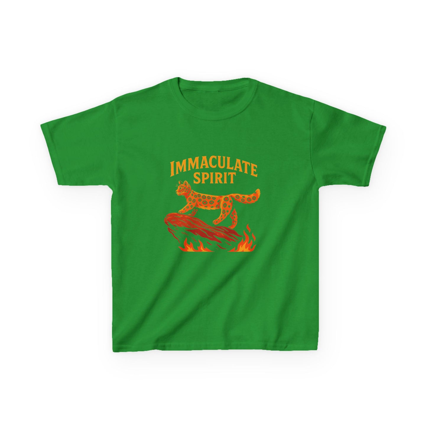 Kids Tee — "Immaculate Spirit" Leopard on Flames Graphic