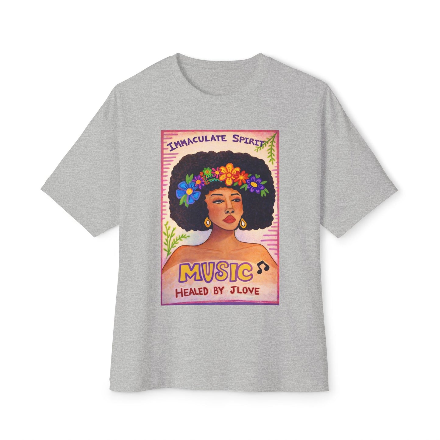 Music Healed By Love Tee — Floral Afro Portrait Graphic T-Shirt