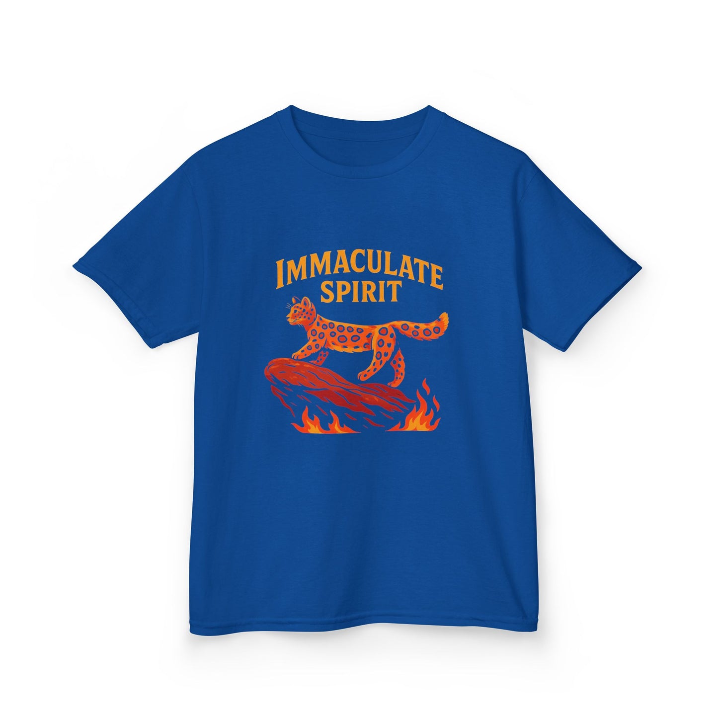 Kids Tee — "Immaculate Spirit" Leopard on Flames Graphic