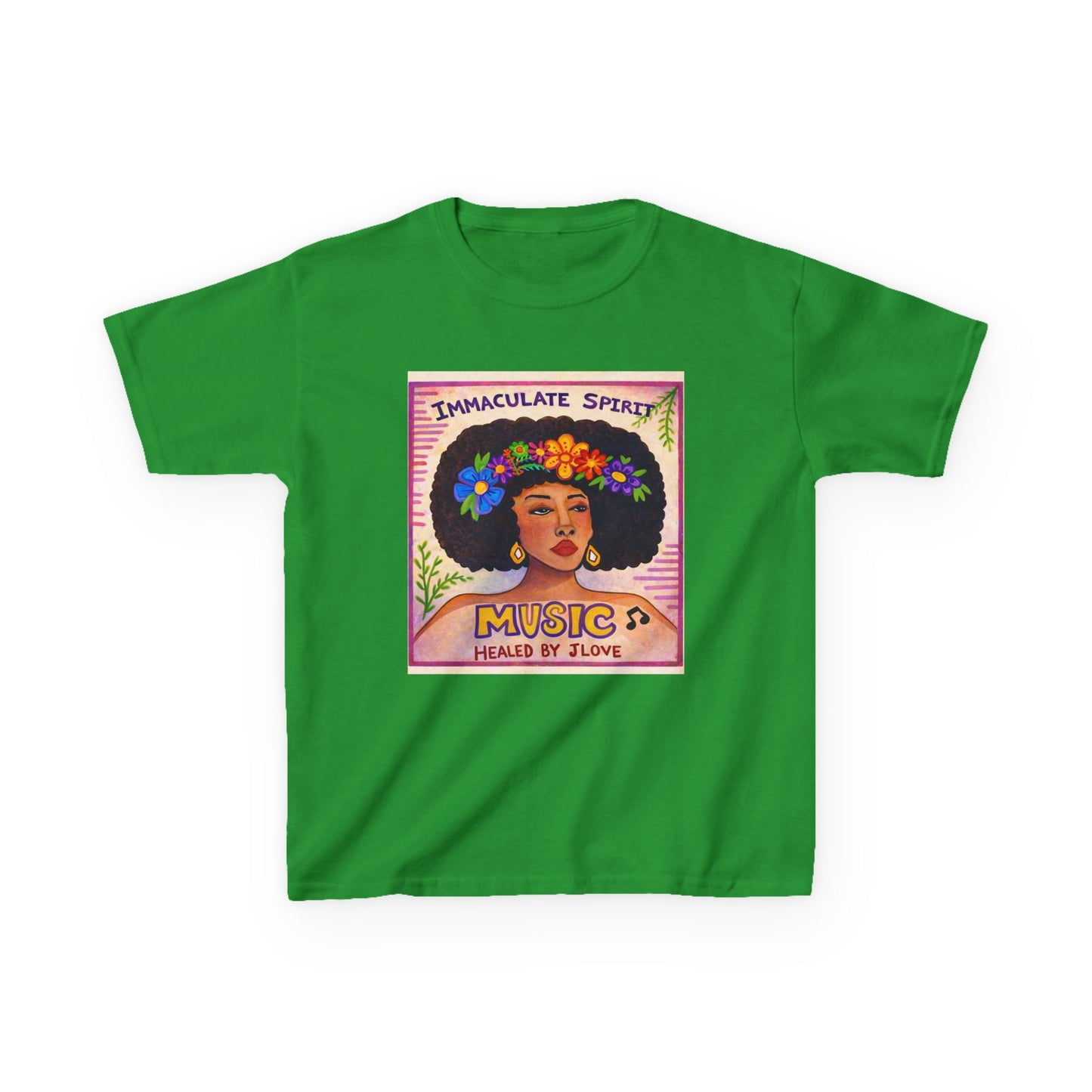 Kids Tee — "Immaculate Spirit" Music Healed By Love Retro Flower Power Design